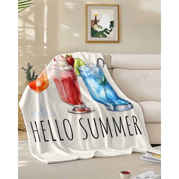 Throw Blanket Fleece Throw Blanket 50x60in, Summer Orange Red Blue Cocktail Dessert Soft Lightweight Bed Blankets Ice Cube Lemon Fuzzy Couch Blankets for All Season
