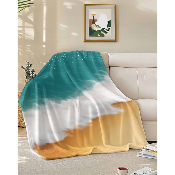 Throw Blanket Fleece Throw Blanket 50x60in, Summer Teal Ocean Wave Beach Soft Lightweight Bed Blankets Abstract Watercolor Coastal Fuzzy Couch Blankets for All Season