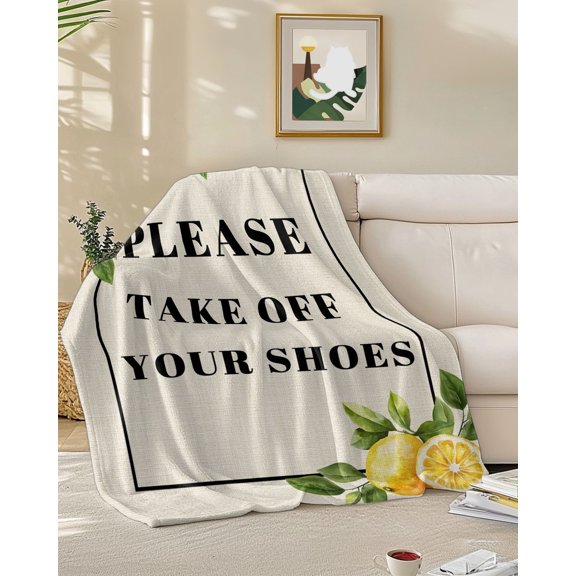 Throw Blanket Fleece Throw Blanket 50x60in, Take off Your Shoes Soft Lightweight Bed Blankets Vintage Yellow Fruit Lemon on Burlap Fuzzy Couch Blankets for All Season