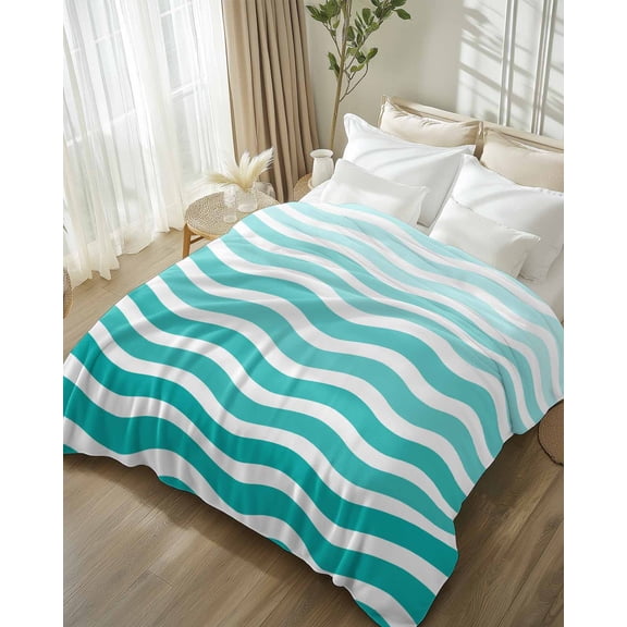 Throw Blanket Fleece Throw Blanket 50x60in, Teal Gradient Water Ripple Soft Lightweight Bed Blankets Turquoise Abstract Geometric Fuzzy Couch Blankets for All Season