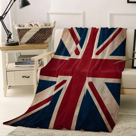 Throw Blanket Fleece Throw Blanket 50x60in, Vintage Union Jack Flag Soft Lightweight Bed Blankets Reerto Flags Of The United Kingdom Fuzzy Couch Blankets for All Season