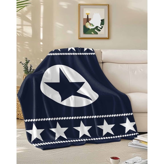 Throw Blanket Fleece Throw Blanket 50x60in, Vintage Western Star Soft Lightweight Bed Blankets Texas Ethnic Stars Dark Blue Fuzzy Couch Blankets for All Season