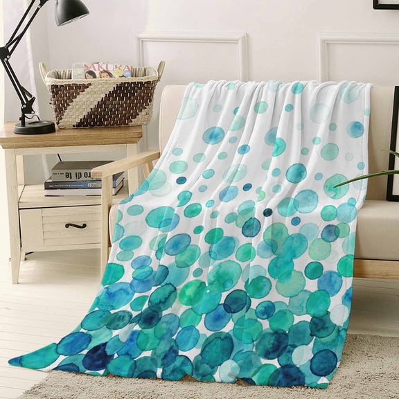 Throw Blanket Fleece Throw Blanket 50x60in, Watercolor Teal Polka Dot Ombre Soft Lightweight Bed Blankets Bubble Gradient on White Fuzzy Couch Blankets for All Season