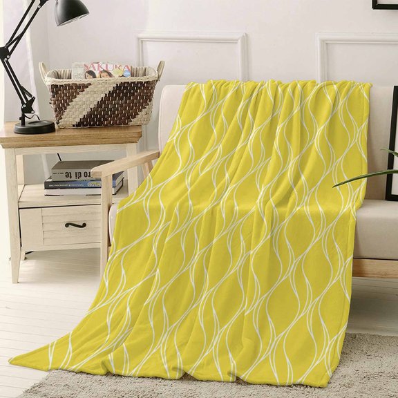 Throw Blanket Fleece Throw Blanket 50x60in, Yellow Stripes Waves Soft Lightweight Bed Blankets Abstract Minimalist Art Fuzzy Couch Blankets for All Season