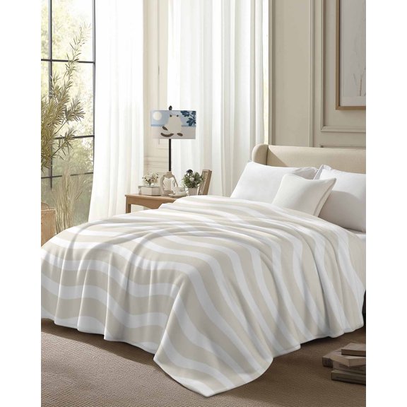 Throw Blanket Fleece Throw Blanket 50x80in, Abstract Cream Stripes Soft Lightweight Bed Blankets Modern Waves Water Ripples Fuzzy Couch Blankets for All Season