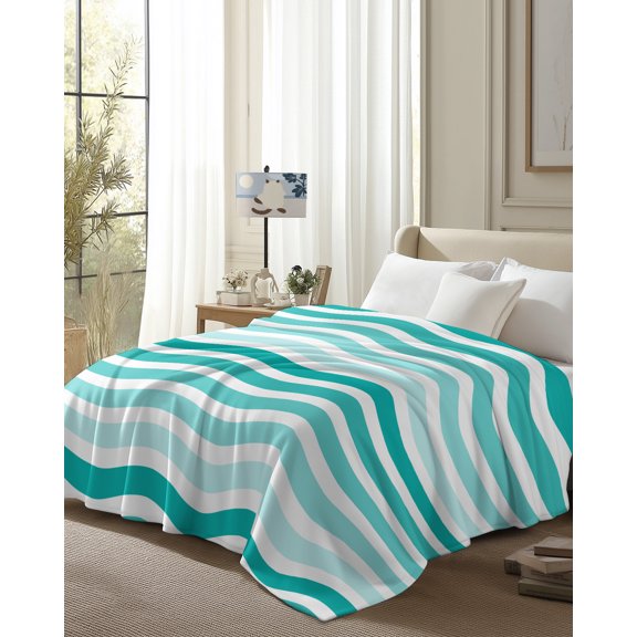 Throw Blanket Fleece Throw Blanket 50x80in, Abstract Marine Cyan Water Ripple Soft Lightweight Bed Blankets Wavy Stripe Color Gradient Fuzzy Couch Blankets for All Season