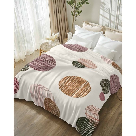 Throw Blanket Fleece Throw Blanket 50x80in, Abstract Polka Dot Geometric Soft Lightweight Bed Blankets Gradient Red Wave Point Fuzzy Couch Blankets for All Season