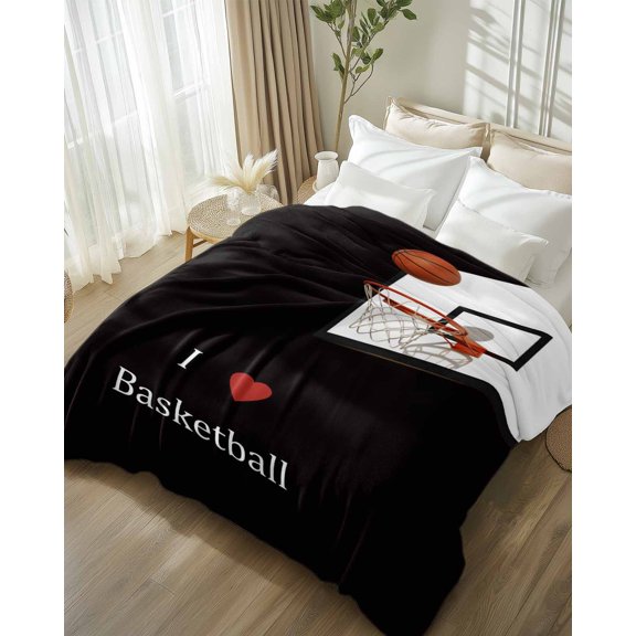 Throw Blanket Fleece Throw Blanket 50x80in, Basketball with Frame and Quotes Soft Lightweight Bed Blankets Sports Fuzzy Couch Blankets for All Season