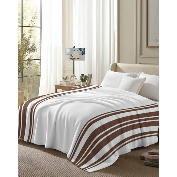 Throw Blanket Fleece Throw Blanket 50x80in, Brown Stripe Abstract Soft Lightweight Bed Blankets Modern Minimalism Art Fuzzy Couch Blankets for All Season