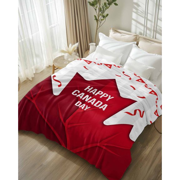Throw Blanket Fleece Throw Blanket 50x80in, Canadian National Day Soft Lightweight Bed Blankets Red Maple Leaf Fuzzy Couch Blankets for All Season
