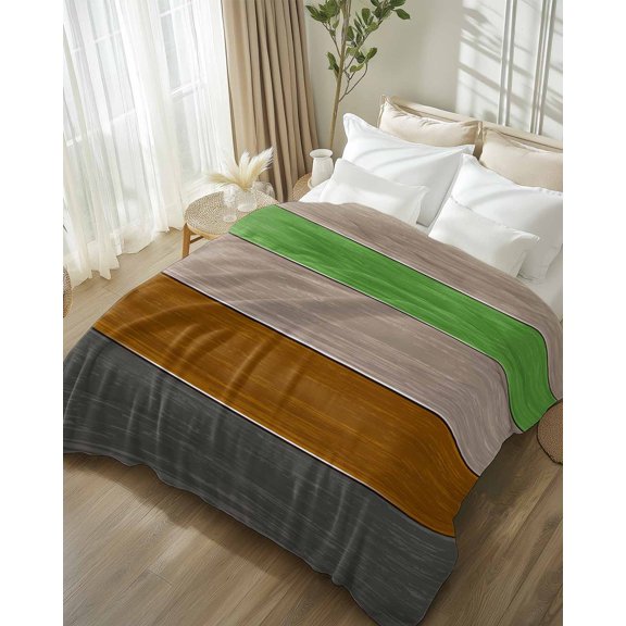 Throw Blanket Fleece Throw Blanket 50x80in, Farm Gray Green Brown Wood Grain Soft Lightweight Bed Blankets Rustic Wooden Plank Fuzzy Couch Blankets for All Season