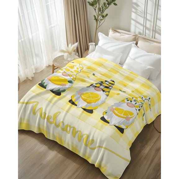 Throw Blanket Fleece Throw Blanket 50x80in, Farm Watercolor Lemon Dwarf Soft Lightweight Bed Blankets Summer Yellow Buffalo Plaid Fuzzy Couch Blankets for All Season