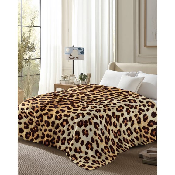 Throw Blanket Fleece Throw Blanket 50x80in, Farmhouse Brown Tan Leopard Print Soft Lightweight Bed Blankets Abstract Wild Animal Texture Fuzzy Couch Blankets for All Season
