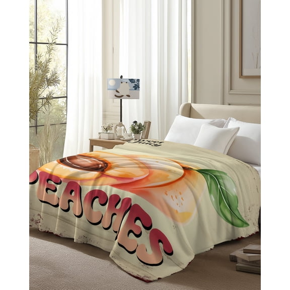 Throw Blanket Fleece Throw Blanket 50x80in, Farmhouse Peaches Vintage Style Soft Lightweight Bed Blankets Country Fruit Wood Texture Fuzzy Couch Blankets for All Season