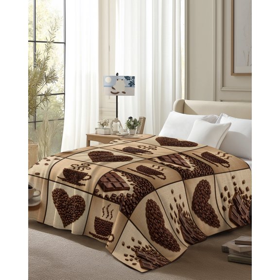 Throw Blanket Fleece Throw Blanket 50x80in, Heart Shape Coffee Beans Soft Lightweight Bed Blankets Chocolate Bar Fuzzy Couch Blankets for All Season