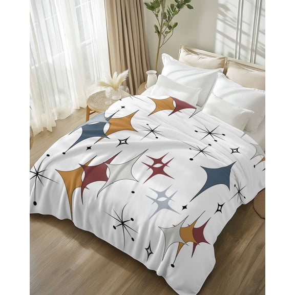 Throw Blanket Fleece Throw Blanket 50x80in, Mid Century Geometric Diamond Soft Lightweight Bed Blankets Abstract Maroon Orange Blue Fuzzy Couch Blankets for All Season