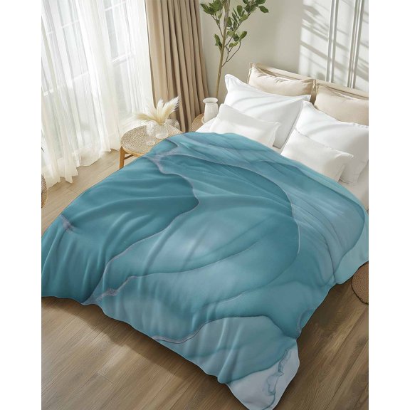 Throw Blanket Fleece Throw Blanket 50x80in, Mint Green Marble Fluid Art Soft Lightweight Bed Blankets Modern Abstract Turquoise Fuzzy Couch Blankets for All Season