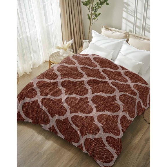 Throw Blanket Fleece Throw Blanket 50x80in, Moroccan Brown Geometric Soft Lightweight Bed Blankets Abstract Mid Century Pattern Fuzzy Couch Blankets for All Season