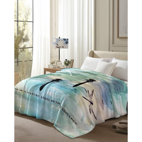 Throw Blanket Fleece Throw Blanket 50x80in, Natural Dragonfly Insects Soft Lightweight Bed Blankets Abstract Color Gradient Art Fuzzy Couch Blankets for All Season