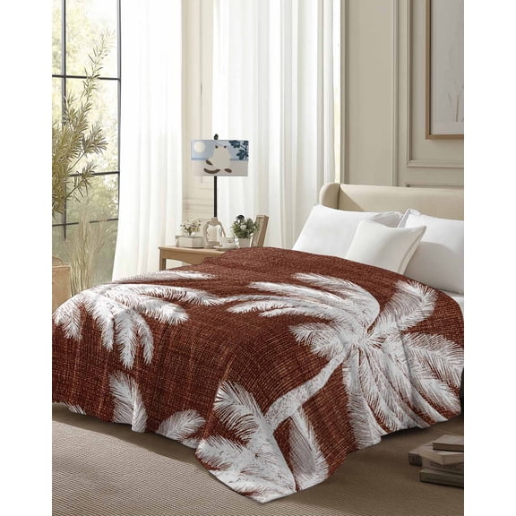 Throw Blanket Fleece Throw Blanket 50x80in, Palm Trees Boho Tropical Leaves Soft Lightweight Bed Blankets Summer Coastal Brown Fuzzy Couch Blankets for All Season