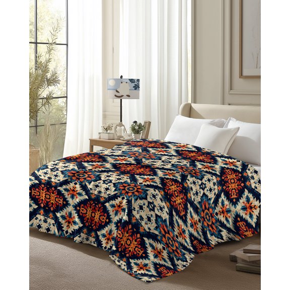 Throw Blanket Fleece Throw Blanket 50x80in, Retro Indian Ethnic Style Soft Lightweight Bed Blankets Ancient Patterns Fuzzy Couch Blankets for All Season