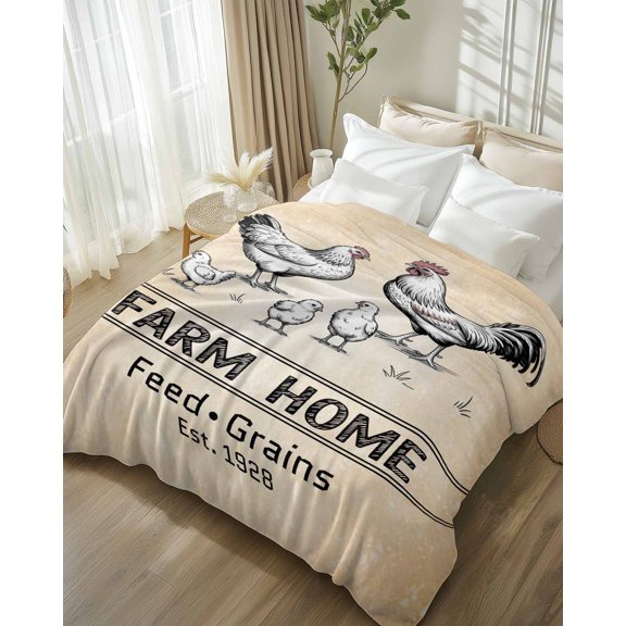 Throw Blanket Fleece Throw Blanket 50x80in, Rustic Animal Chicken Home Quote Soft Lightweight Bed Blankets Farm Retro Brown Ombre Fuzzy Couch Blankets for All Season