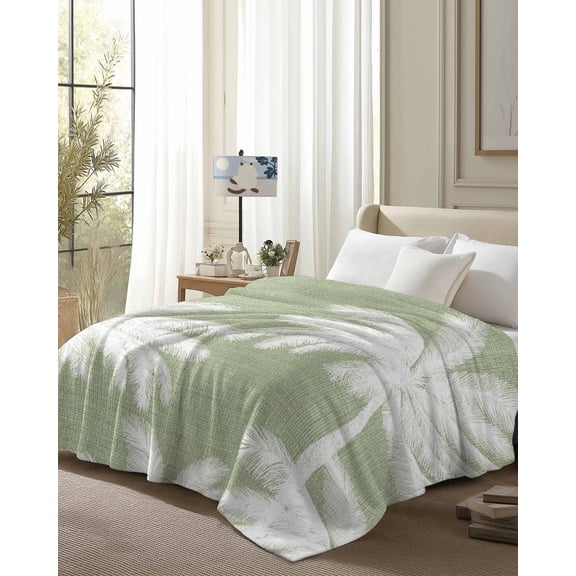 Throw Blanket Fleece Throw Blanket 50x80in, Tropical Palm Tree Sage Green Burlap Soft Lightweight Bed Blankets Summer Plant Silhouette Fuzzy Couch Blankets for All Season