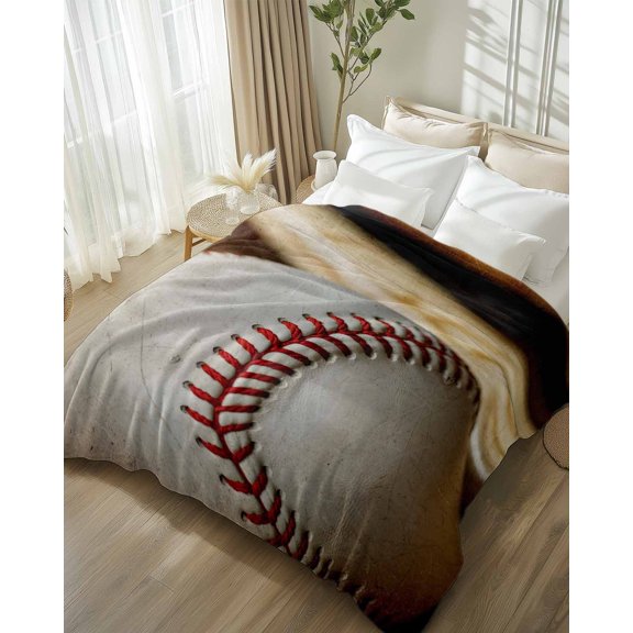 Throw Blanket Fleece Throw Blanket 50x80in, Vintage Baseball with Wooden Bat Soft Lightweight Bed Blankets American Sports Fuzzy Couch Blankets for All Season