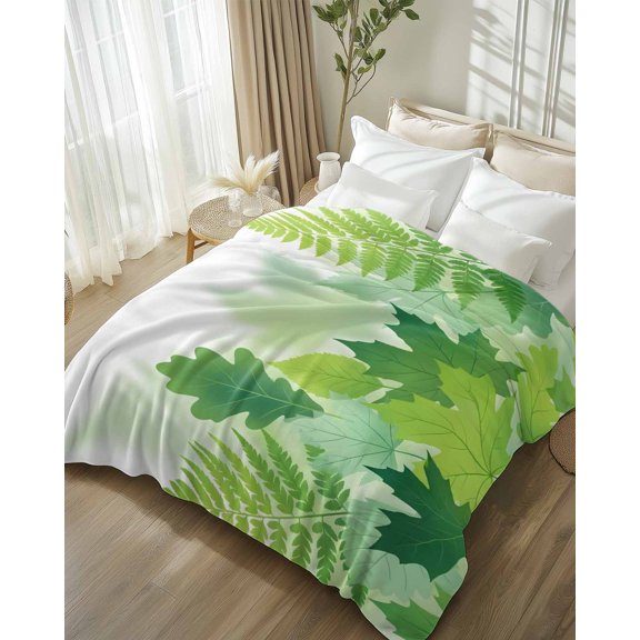 Throw Blanket Fleece Throw Blanket 50x80in, Watercolor Gradient Green Leaves Soft Lightweight Bed Blankets Spring and Summer Plants Fuzzy Couch Blankets for All Season