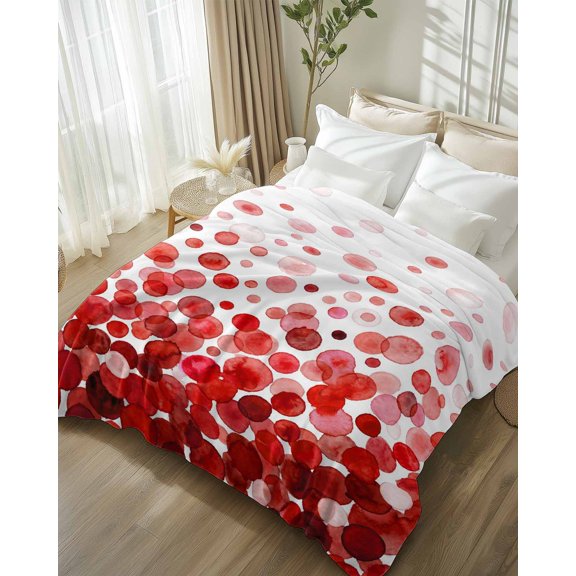 Throw Blanket Fleece Throw Blanket 50x80in, Watercolor Gradient Polka Dot Soft Lightweight Bed Blankets Abstract Red Ombre Circle Fuzzy Couch Blankets for All Season