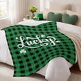 thumbnail image 1 of Throw Blanket Fleece Throw Blanket 50x80in, White Lucky Text Shamrock Soft Lightweight Bed Blankets St. Patrick's Day Green Black Check Fuzzy Couch Blankets for All Season, 1 of 9