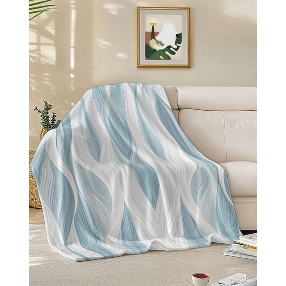 Throw Blanket Fleece Throw Blanket 60x80in, Abstract Gradient Water Ripple Soft Lightweight Bed Blankets Ocean Sea Wave Light Blue White Fuzzy Couch Blankets for All Season