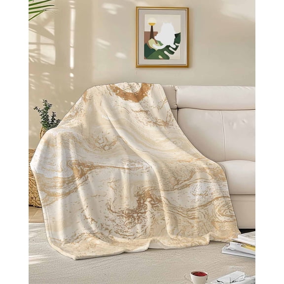 Throw Blanket Fleece Throw Blanket 60x80in, Beige Ombre Marble Texture Soft Lightweight Bed Blankets Modern Fluid Aesthetic Fuzzy Couch Blankets for All Season