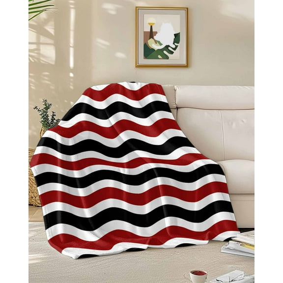 Throw Blanket Fleece Throw Blanket 60x80in, Dark Red Stripes Black Line Soft Lightweight Bed Blankets Abstract Water Ripple Fuzzy Couch Blankets for All Season