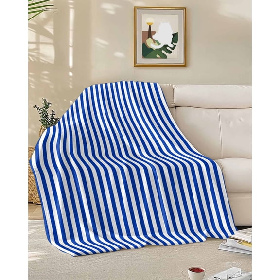 Throw Blanket Fleece Throw Blanket 60x80in, Modern Blue Minimalist Stripe Style Soft Lightweight Bed Blankets Abstract Line Theme Fuzzy Couch Blankets for All Season