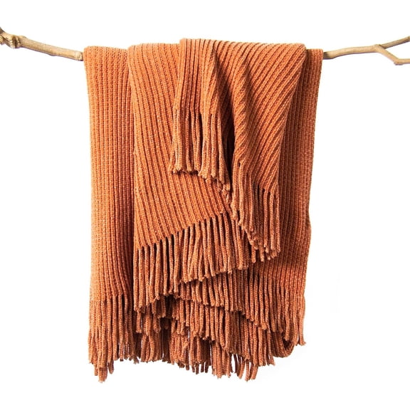 Throw Blanket For Couch Soft Boho Bed Cozy Burnt Orange Chenille Knitted Small Spring Lightweight Throw(rust 50 * 60")