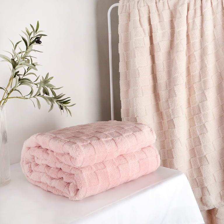 BOPRIO Baby Blankets Pink 3D Checkerboard Flannel Fleece Throw