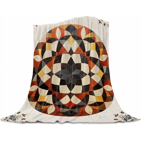 Throw Blanket Geometric Abstract Round Block Soft Flannel Blanket Warm Fleece Lap Blanket For Couch, Sofa, Bed Lightweight Bed Blanket 40" x 50"
