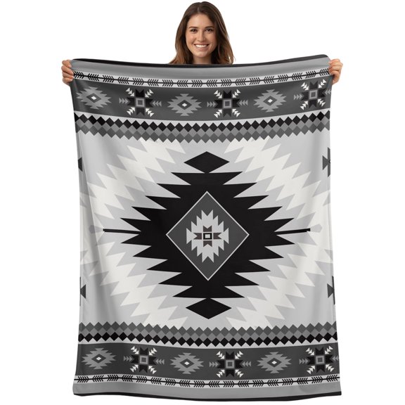 Throw Blanket Gray Bohemian Blankets and Throws, Aztec Boho Tribal Style Blanket for Couch Bed Sofa Chair, Soft Cozy Warm Flannel Fleece Blankets for All Season Home Decor 40x50 Inch