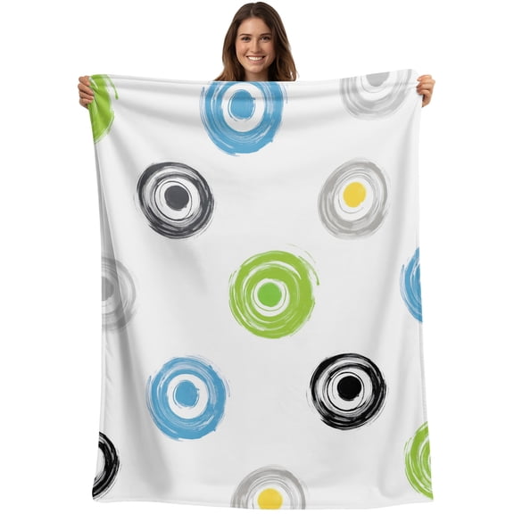 Throw Blanket Green Blue Polka Dots Blankets and Throws, Modern Graffiti Circles Blanket for Couch Bed Sofa Chair, Soft Cozy Warm Flannel Fleece Blankets for All Season Home Decor 50x60 Inch