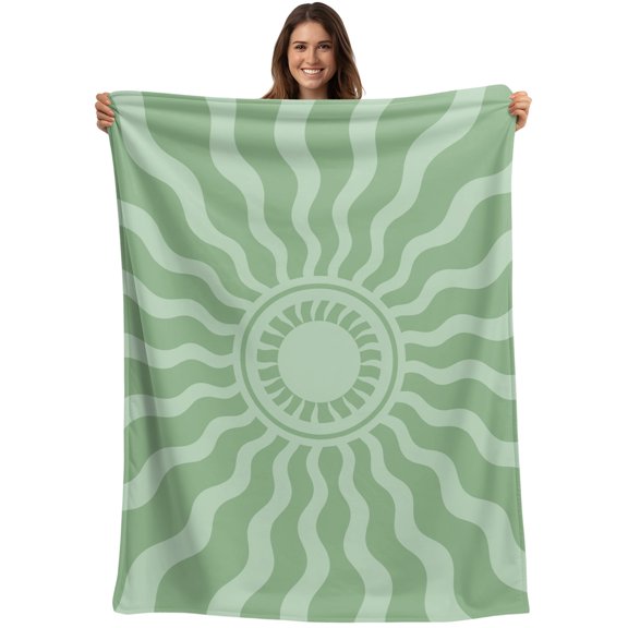 Throw Blanket Green Boho Radiant Sun Blankets and Throws, Bohemian Wavy Sunbeams Blanket for Couch Bed Sofa Chair, Soft Cozy Warm Flannel Fleece Blankets for All Season Home Decor 30x40 Inch
