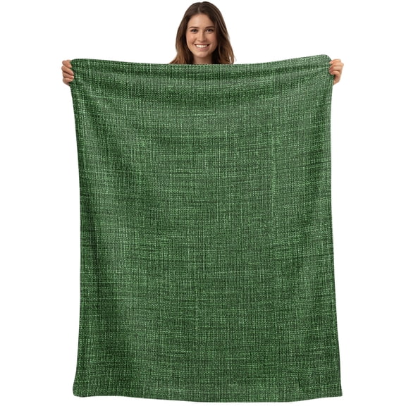 Throw Blanket Green Linen Texture Blankets and Throws, Vintage Solid Color Blanket for Couch Bed Sofa Chair, Soft Cozy Warm Flannel Fleece Blankets for All Season Home Decor 50x60 Inch