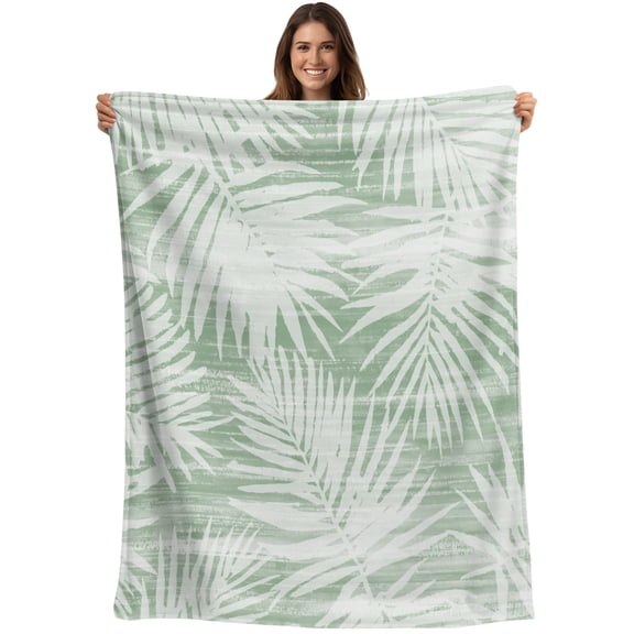 Throw Blanket Green Palm Leaves Blankets and Throws, Summer Beach Tropical Tree Leaf Blanket for Couch Bed Sofa Chair, Soft Cozy Warm Flannel Fleece Blankets for All Season Home Decor 40x50 Inch