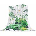 thumbnail image 1 of Throw Blanket Green Truck Lucky Clover St. Patrick''s Day Blanket Spring Holiday Decorations Shamrock Eucalyptus Leaves Lightweight Warm Soft Cozy Blanket and Throws for Couch Bed Sofa 40" x 50", 1 of 6