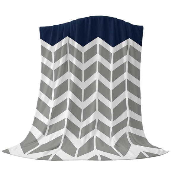 Throw Blanket Grey Stripes Chevron Navy,Warm Soft Lightweight Flannel Fleece Blankets Zigzag Ripple Abstract Geometric,Microfiber Throws for Bed Sofa Couch Camping All Seasons Use 30x40In
