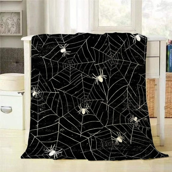 Throw Blanket Halloween Black and White Grunge Background with Spiderwebs Decorative Soft Warm Cozy Flannel Plush Throws Blankets for Bedding Sofa Couch 40 X 50 Inch