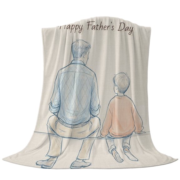 Throw Blanket Happy Father's Day Words,Warm Soft Lightweight Flannel Fleece Blankets Father and Son Back Shadow,Microfiber Throws for Bed Sofa Couch Camping All Seasons Use 30x40In
