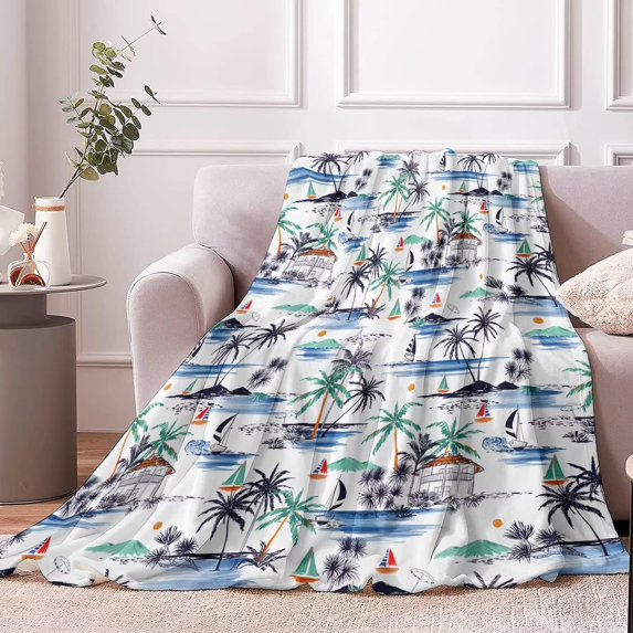 Throw Blanket Hawaiian Flannel Fleece Blanket, Comfy Plush Throw Blanket Lightweight Warm Hawaiian Blanket for Couch Sofa, Soft Fluffy Fuzzy Blanket for Teenager Gifts, Travel Beach- 60x50 Inches