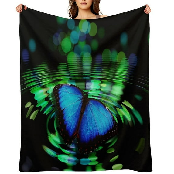 Throw Blanket Highend All Season Flannel Blanket for Couch Sofa Bed Butterfly Printed Lightweight Blanket,60×80inch