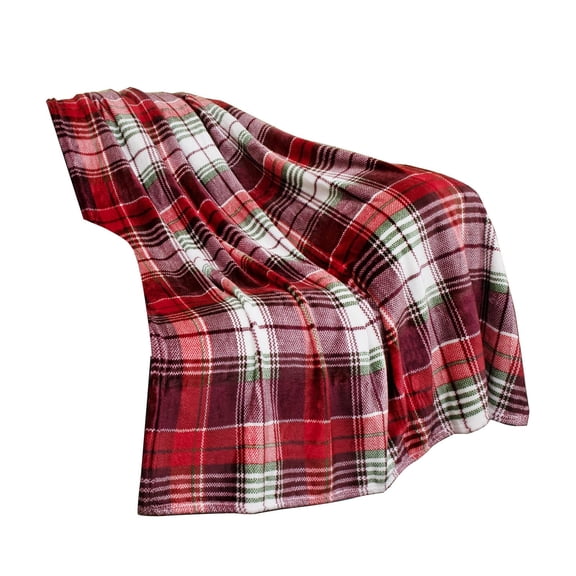 Throw Blanket | Holiday Christmas Red Fleece Blanket | Soft, Plush, Warm Winter Cabin Throw, (Red Green Plaid)